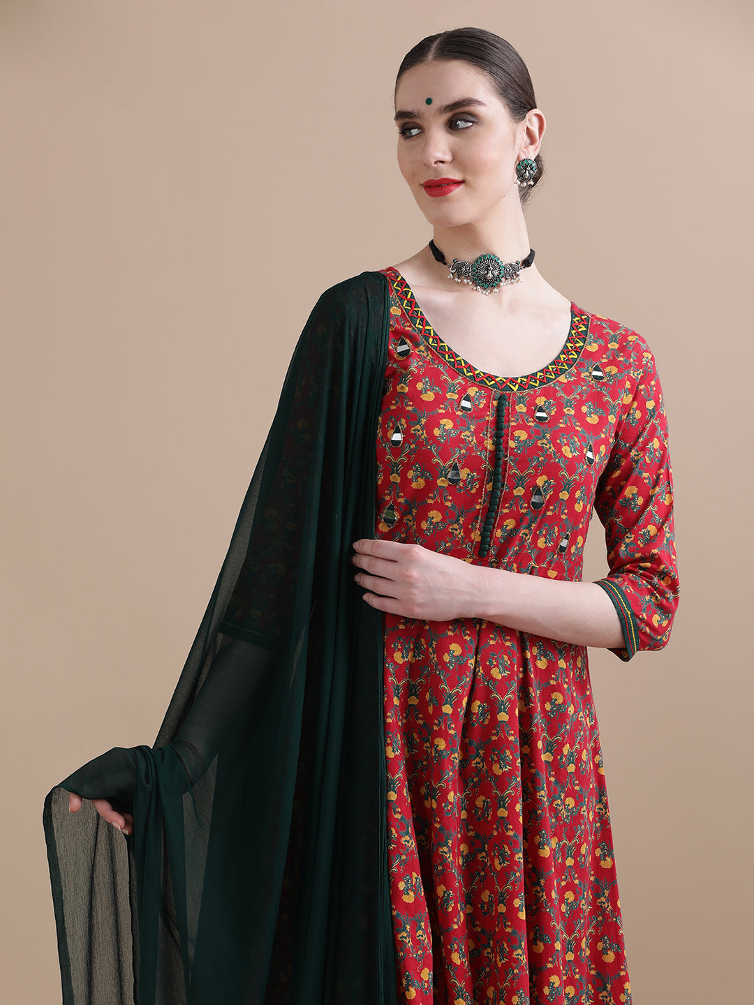 Pure Cotton Floral Embroidered Kurta Sets With Dupatta