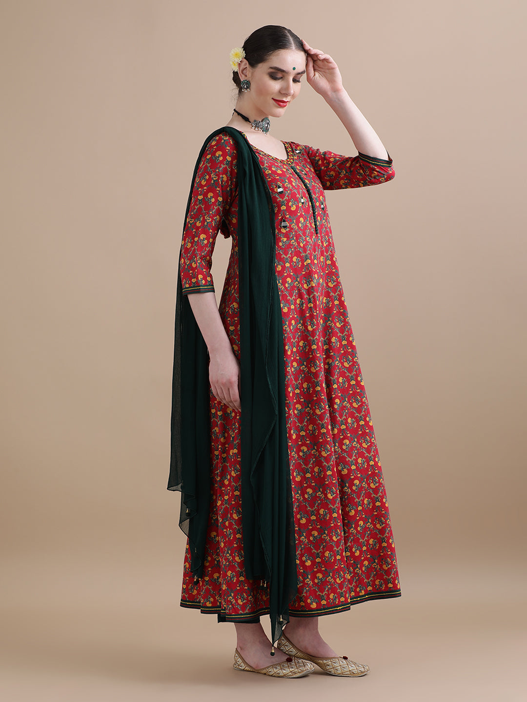 Pure Cotton Floral Embroidered Kurta Sets With Dupatta