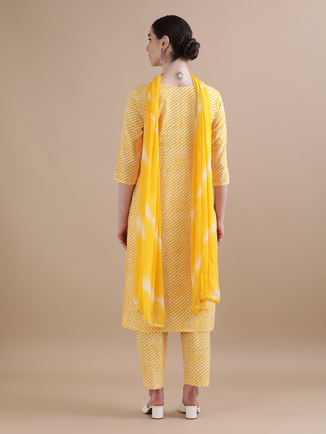 Pure Cotton Leheriya Embroidered Kurta Sets With Dupatta