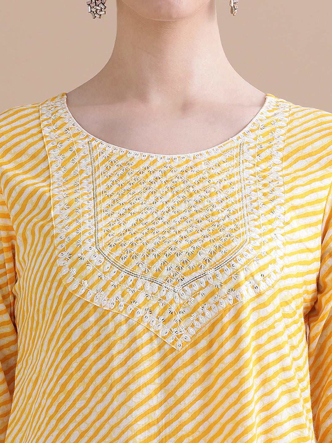 Pure Cotton Leheriya Embroidered Kurta Sets With Dupatta