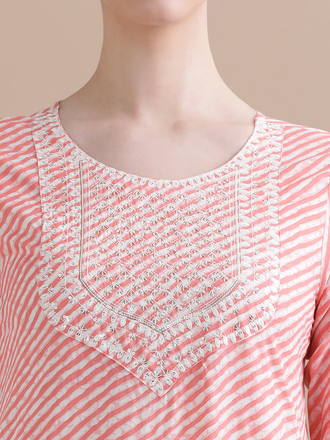 Pure Cotton Leheriya Embroidered Kurta Sets With Dupatta