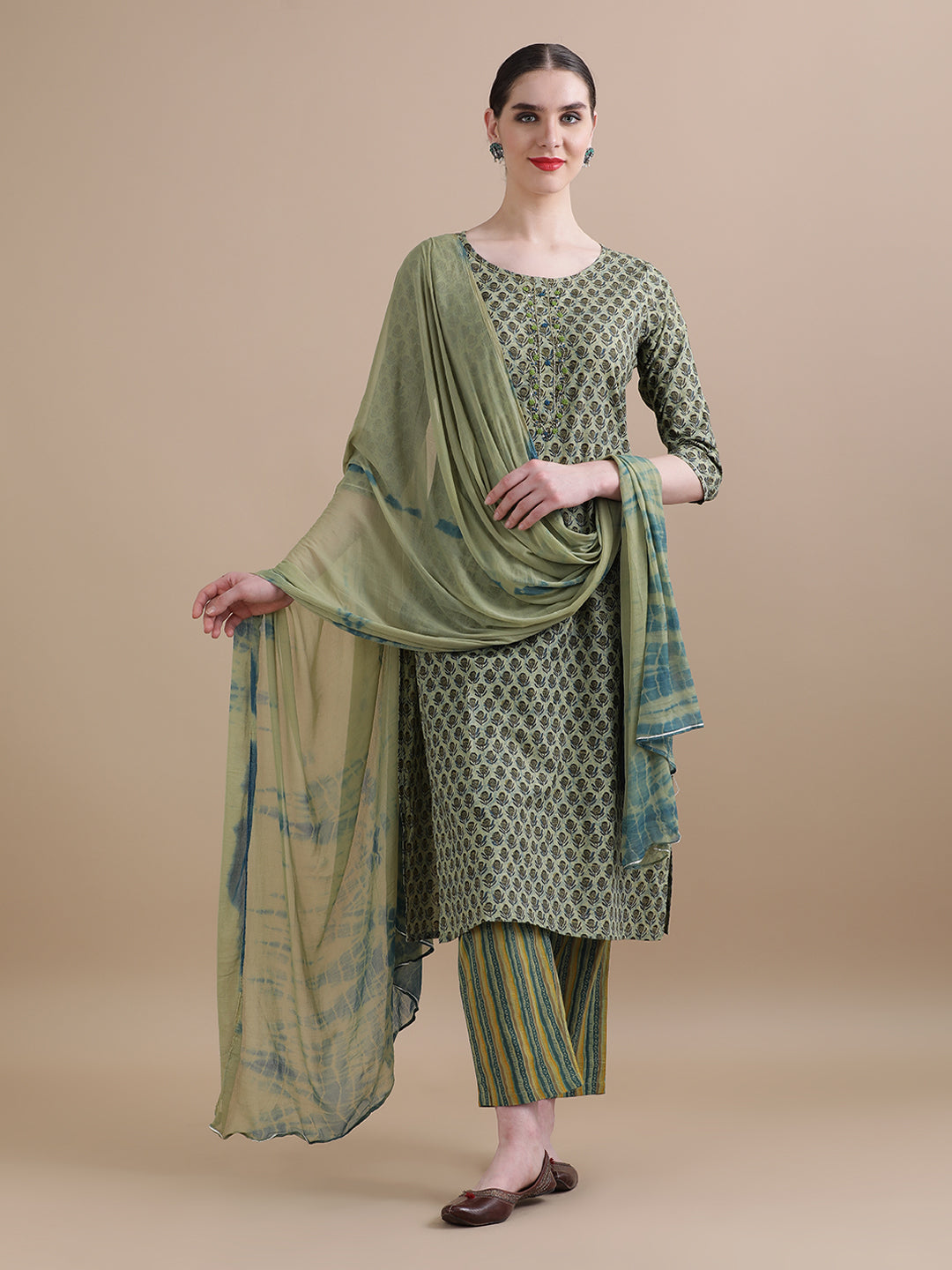 Pure Cotton Embroidered Straight Kurta Sets With Dupatta