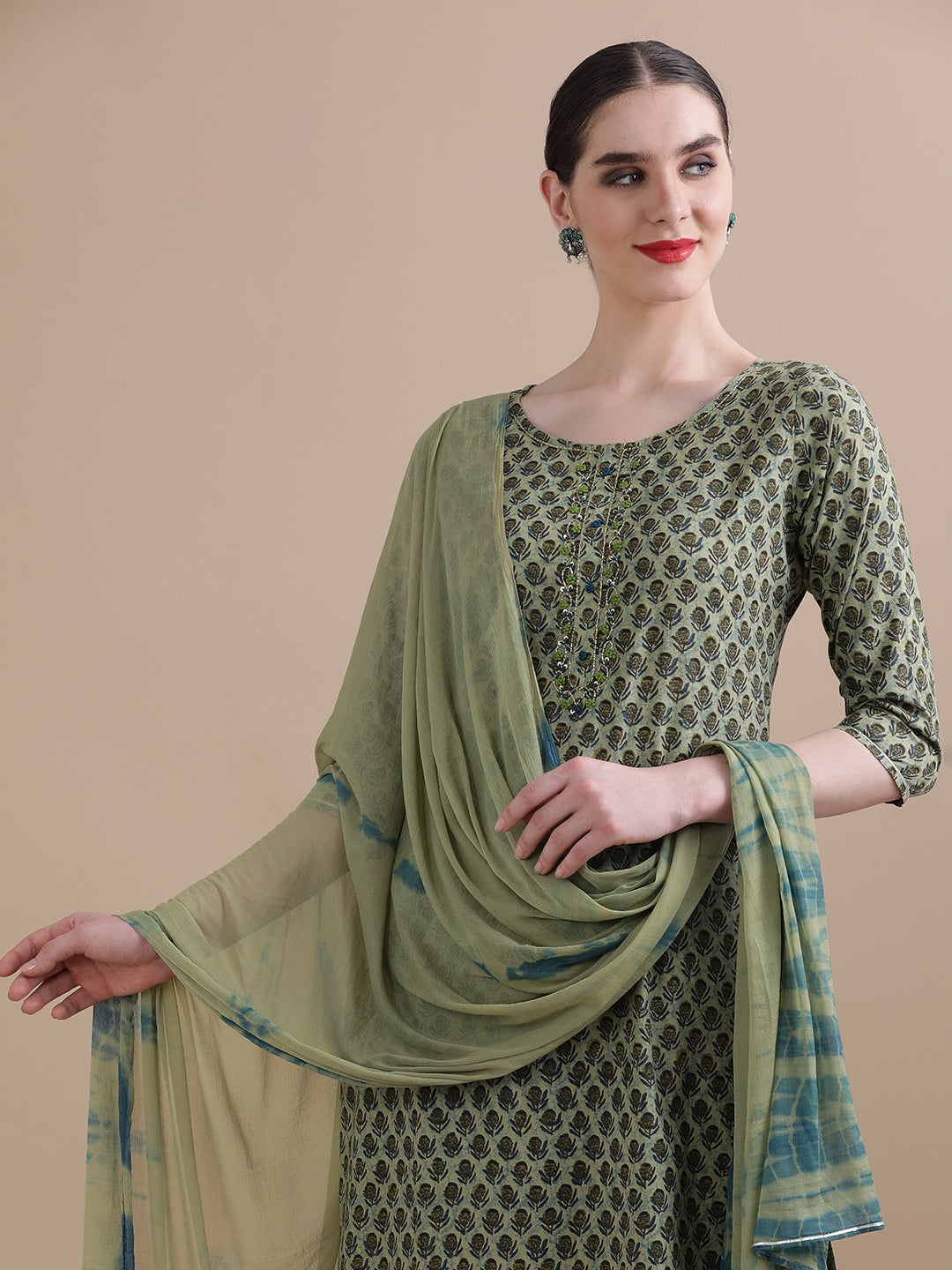 Pure Cotton Embroidered Straight Kurta Sets With Dupatta