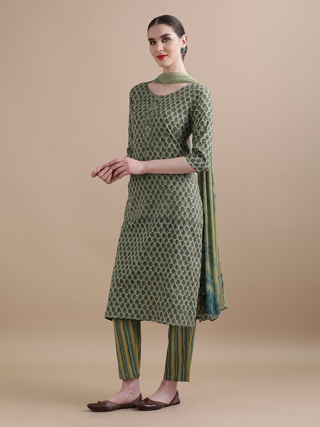 Pure Cotton Embroidered Straight Kurta Sets With Dupatta