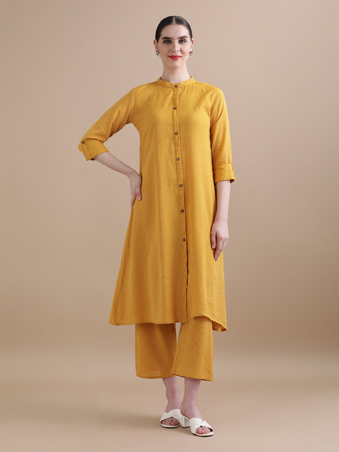 Pure Cotton Solid Kantha Work Kurta With Pant