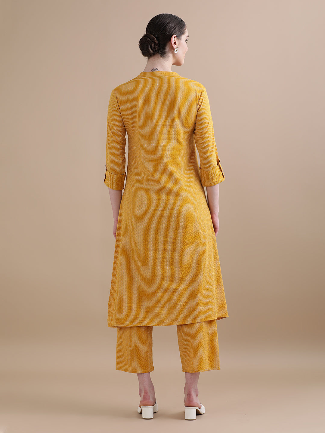 Pure Cotton Solid Kantha Work Kurta With Pant