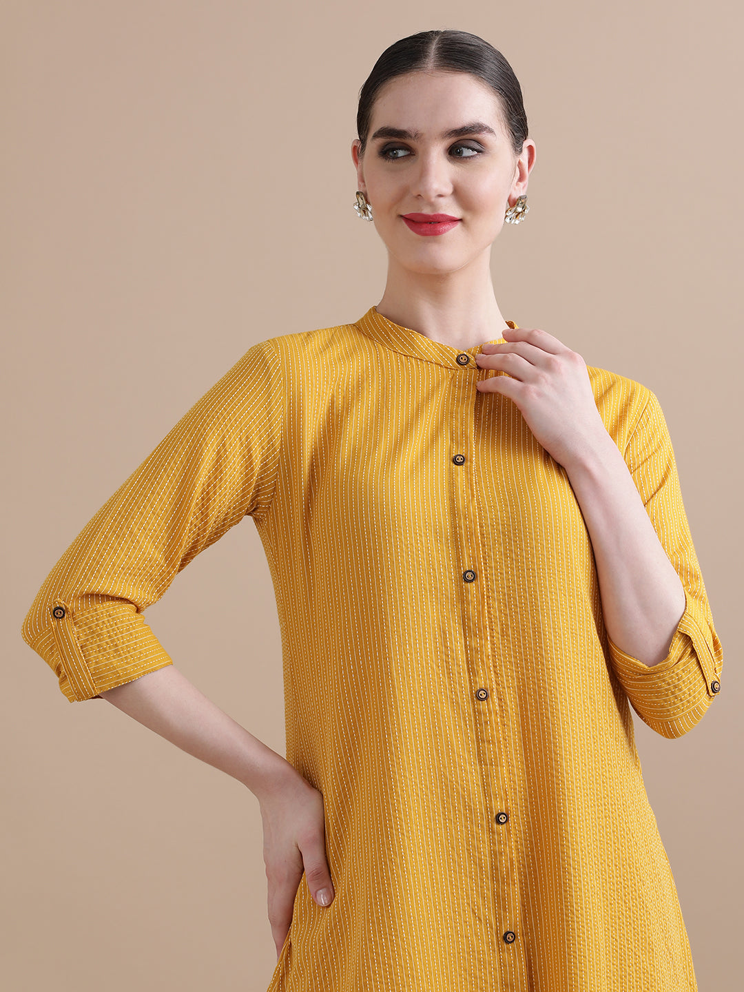 Pure Cotton Solid Kantha Work Kurta With Pant