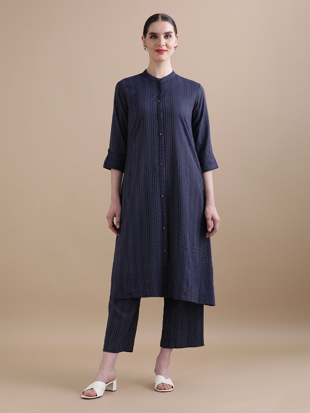 Pure Cotton Solid Kantha Work Kurta With Pant
