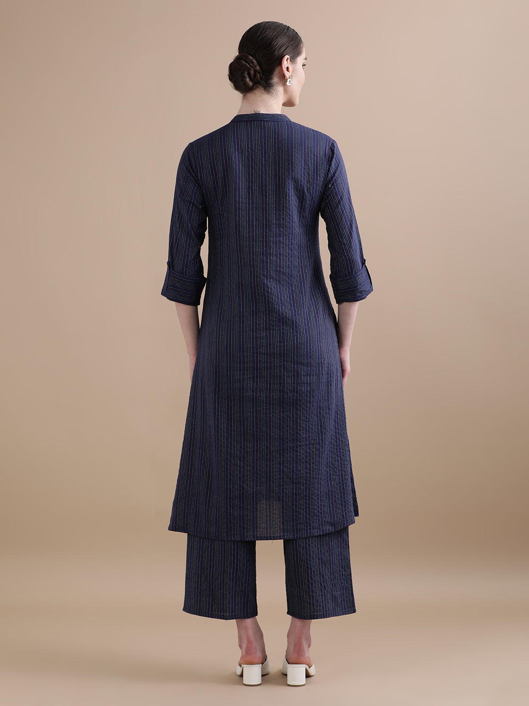 Pure Cotton Solid Kantha Work Kurta With Pant