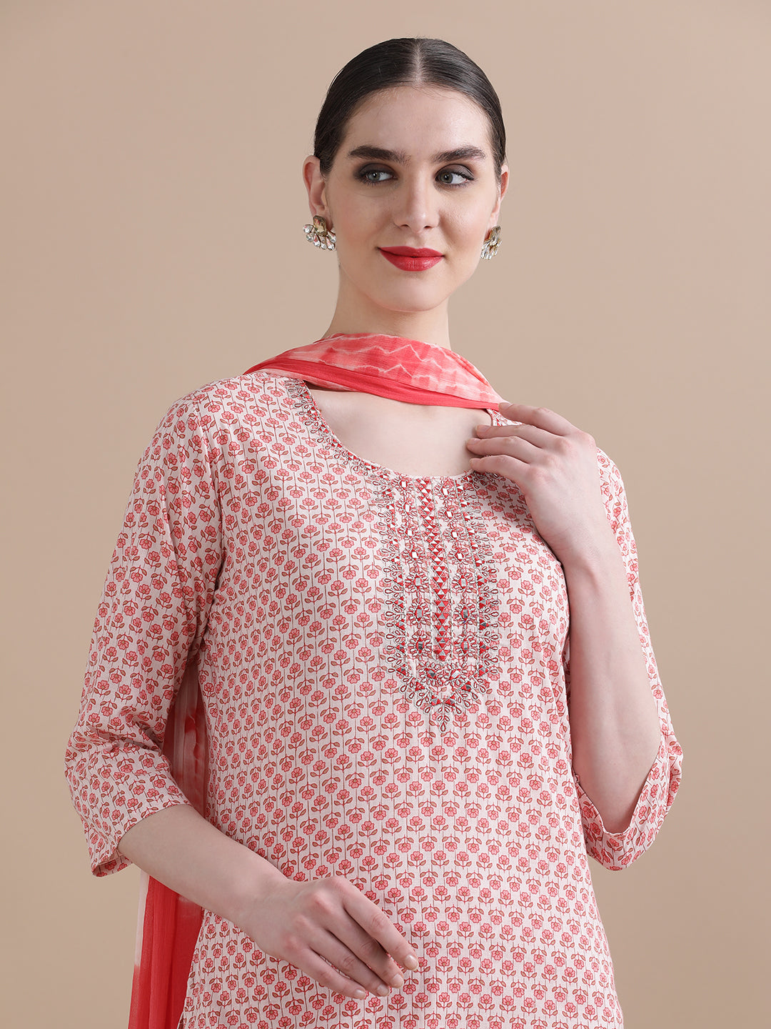 Pure Cotton Embroidered Straight Kurta Sets With Dupatta