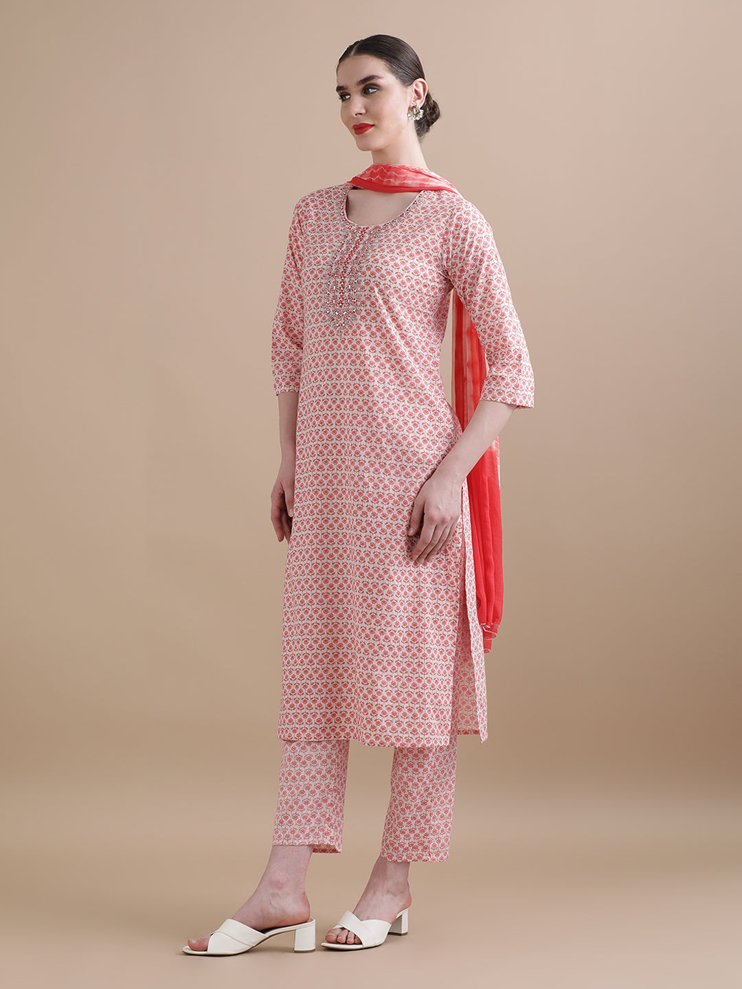 Pure Cotton Embroidered Straight Kurta Sets With Dupatta