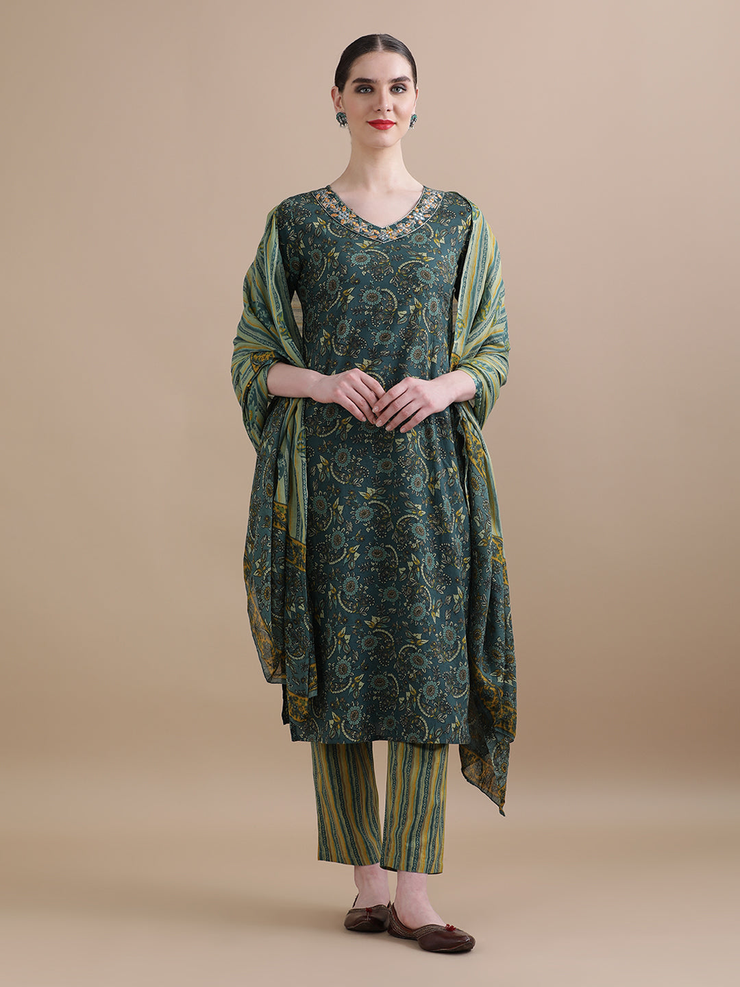 Pure Cotton Floral Embroidered Kurta Sets With Dupatta
