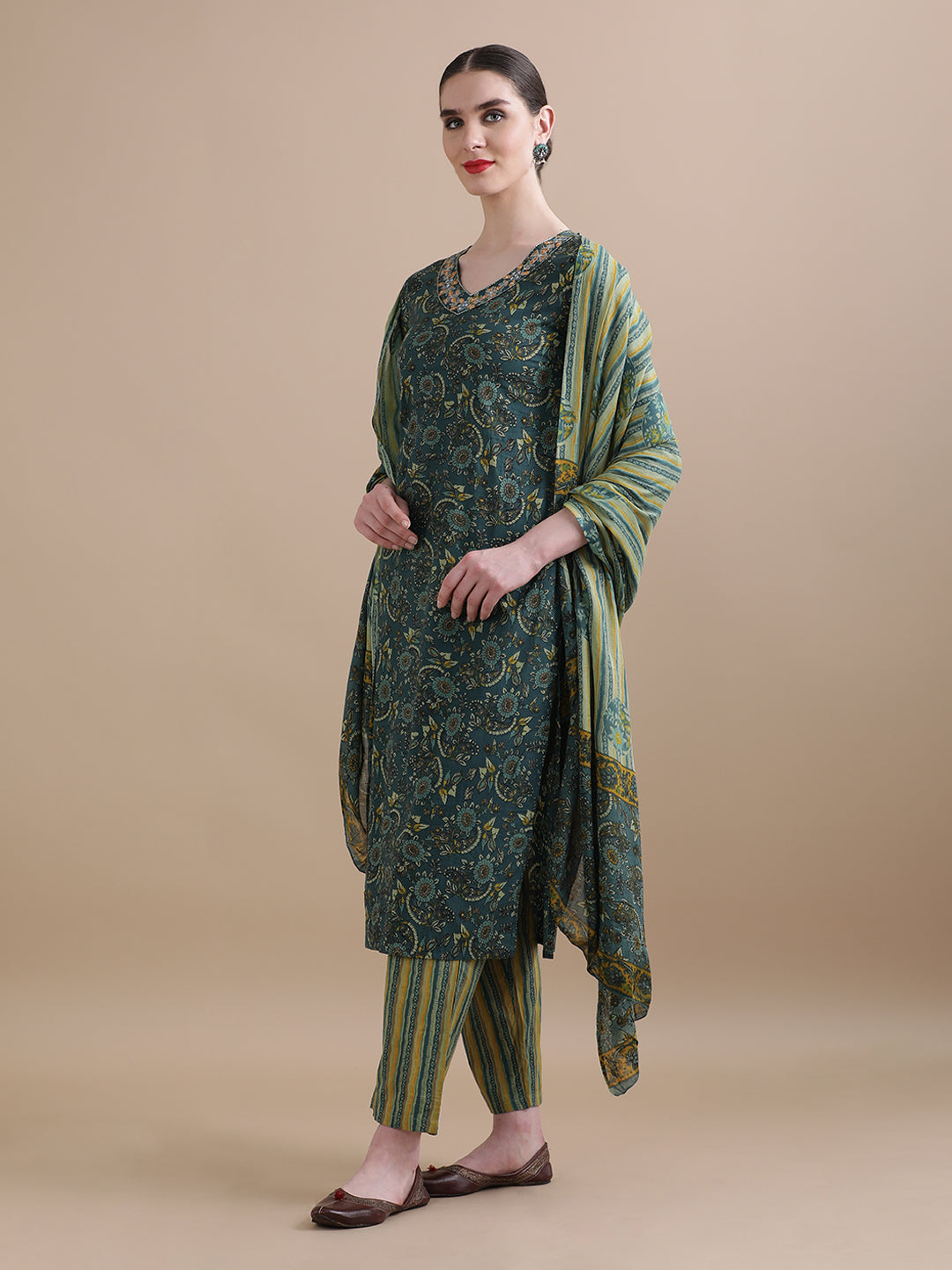Pure Cotton Floral Embroidered Kurta Sets With Dupatta