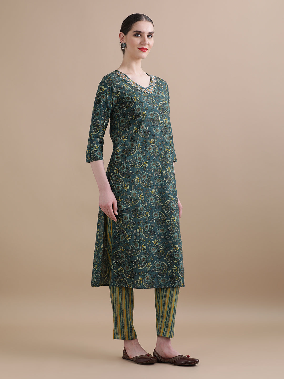 Pure Cotton Floral Embroidered Kurta Sets With Dupatta