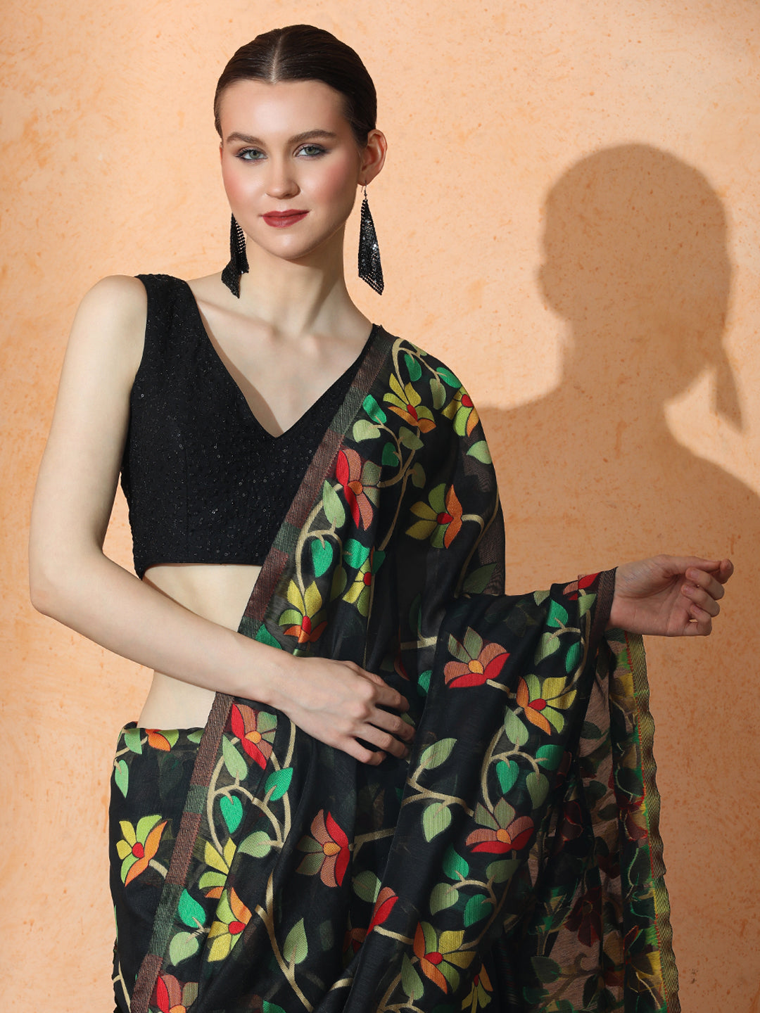 Floral Jamdani Cotton Saree with Unstiched Blouse