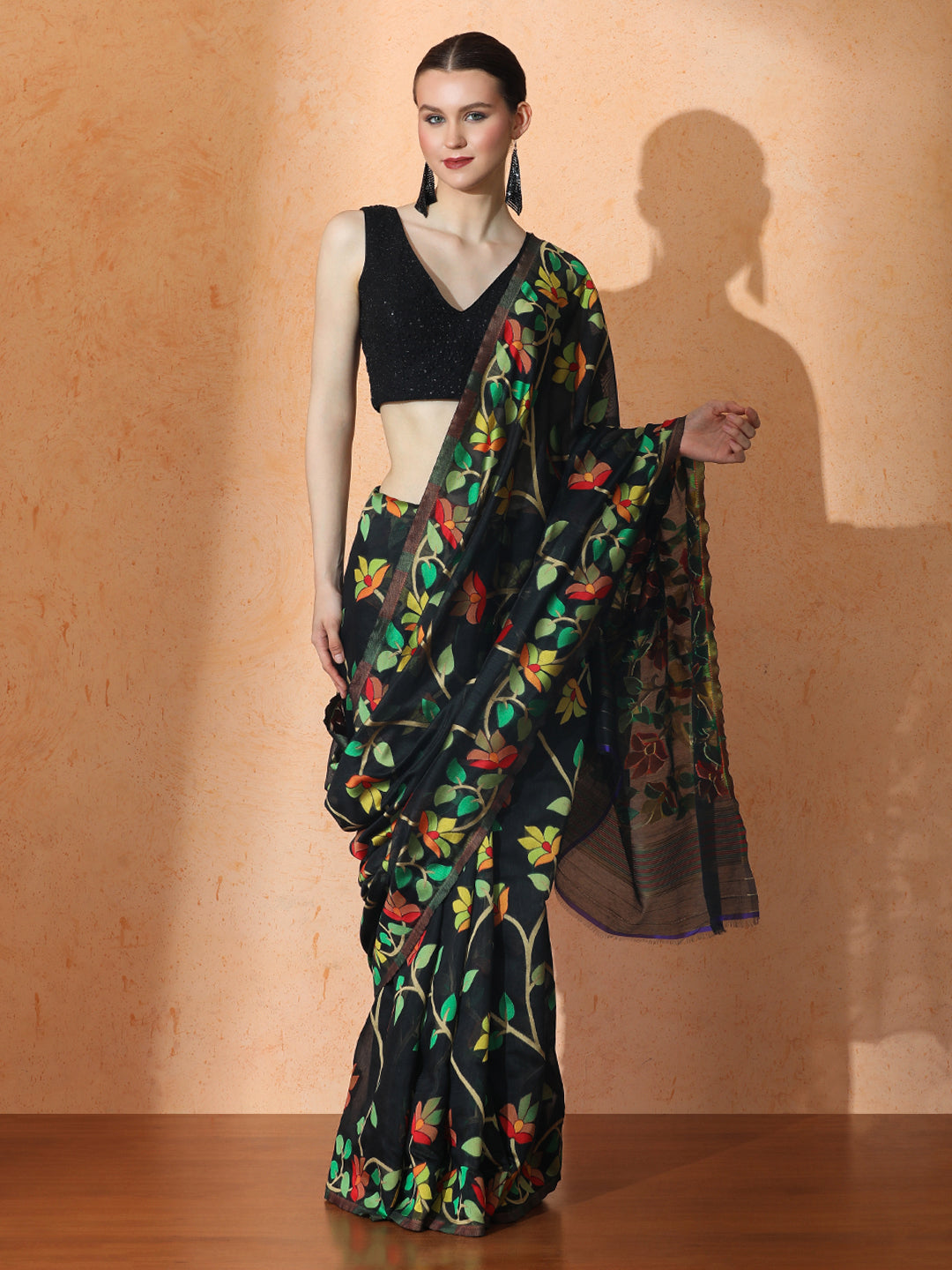 Floral Jamdani Cotton Saree with Unstiched Blouse