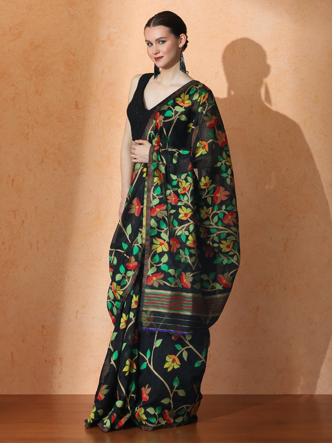 Floral Jamdani Cotton Saree with Unstiched Blouse