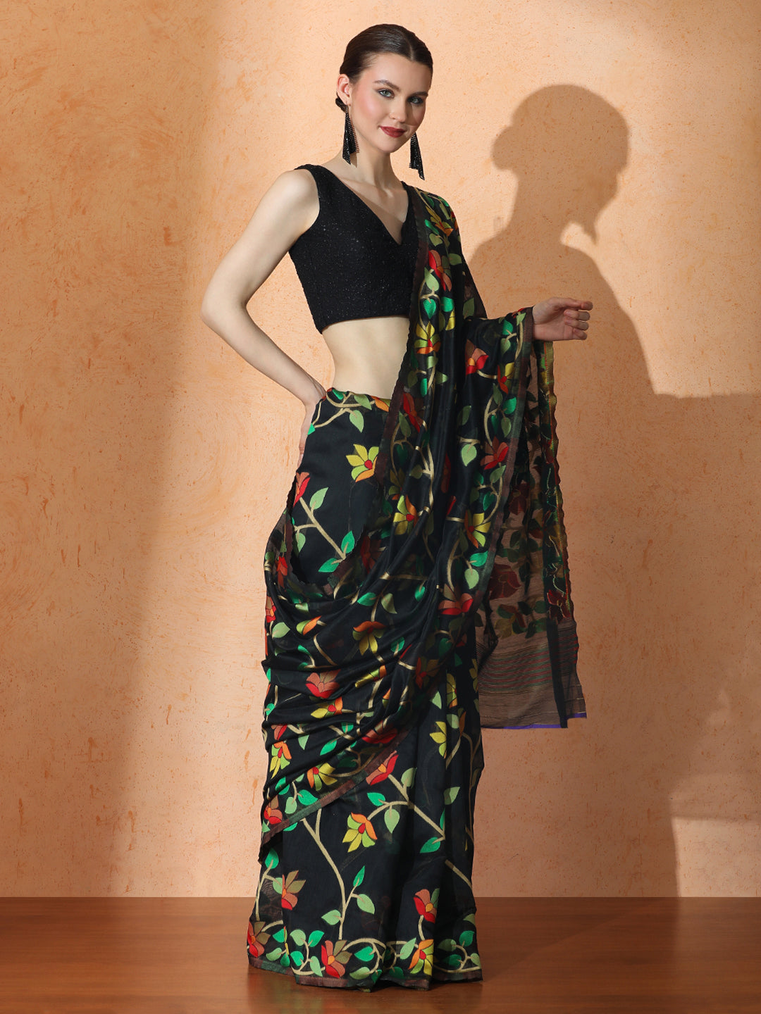 Floral Jamdani Cotton Saree with Unstiched Blouse