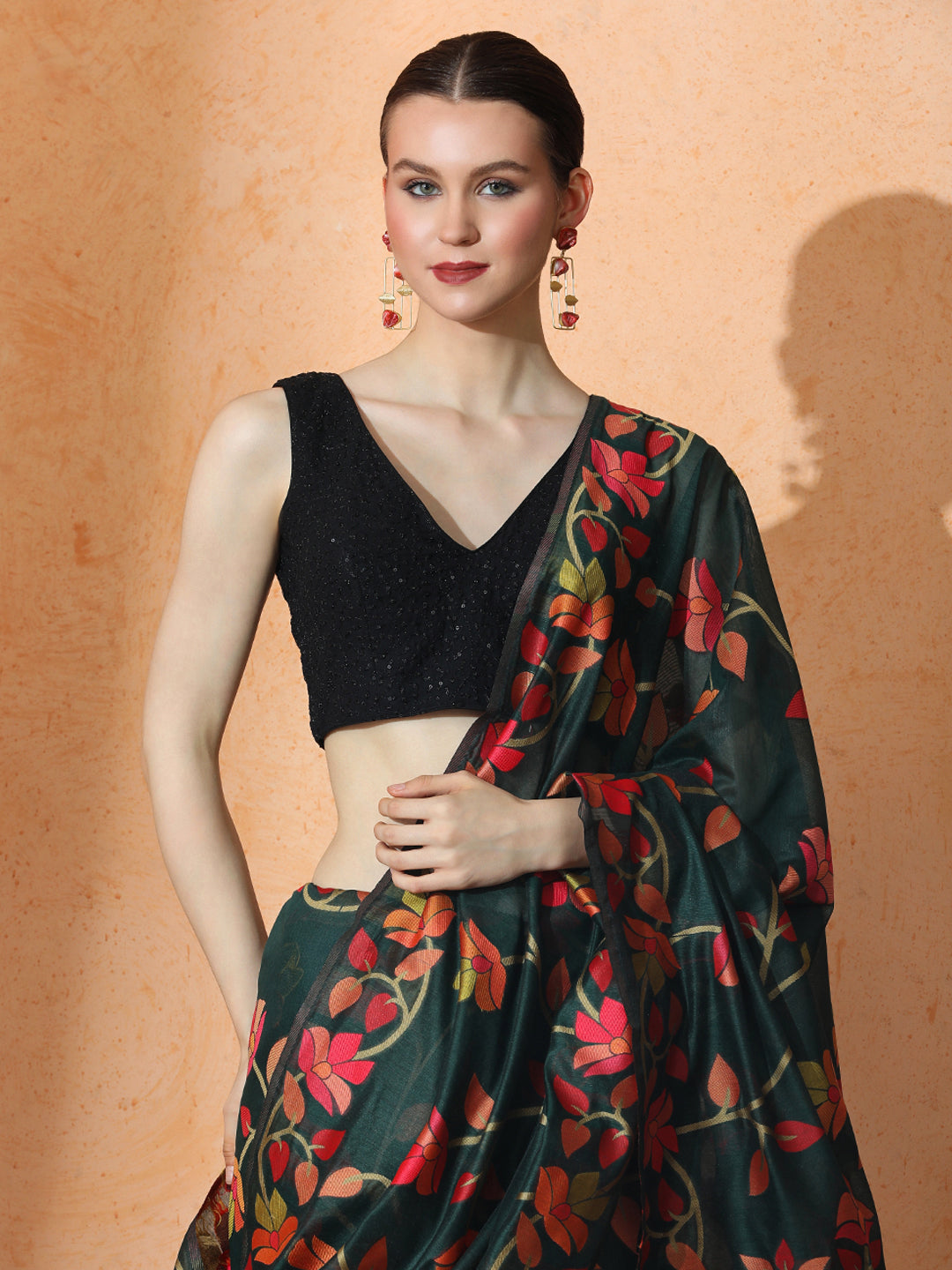 Floral Jamdani Cotton Saree with Unstiched Blouse