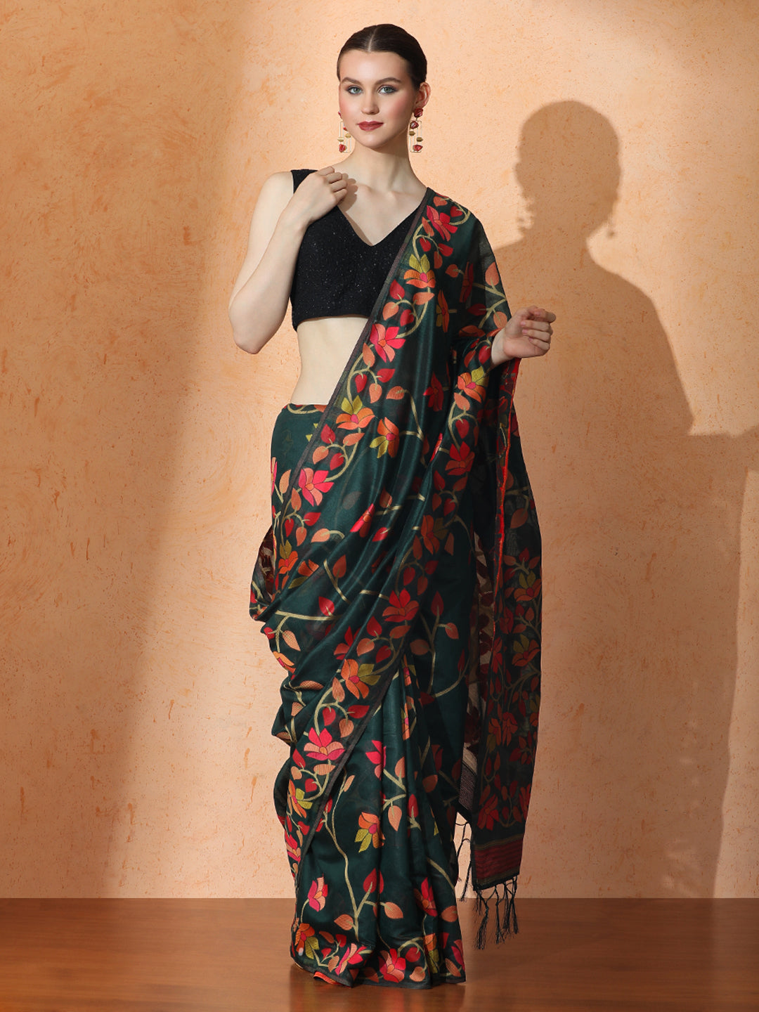 Floral Jamdani Cotton Saree with Unstiched Blouse