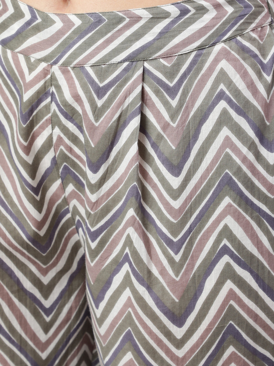 White And Grey Flared Cotton Embroidered Kurta With Printed Palazzo