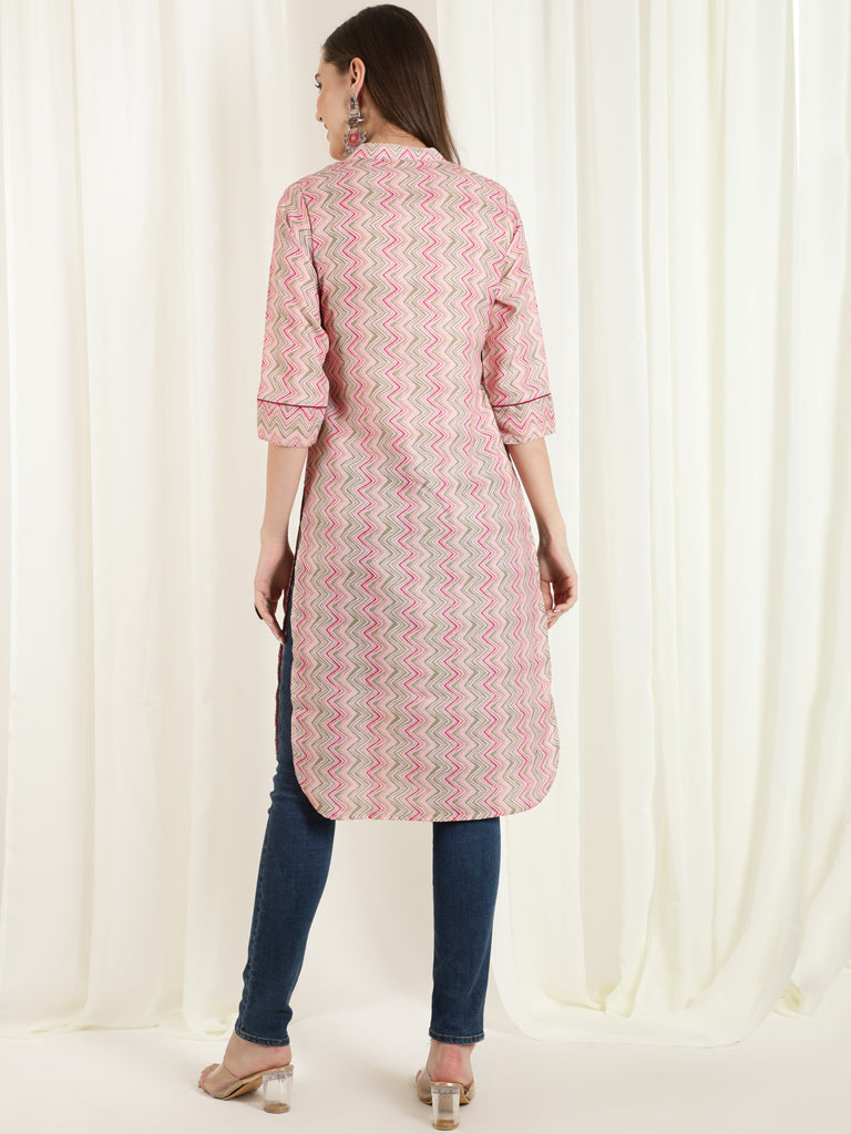 Multicolor Zigzag Embroidered Straight Kurta