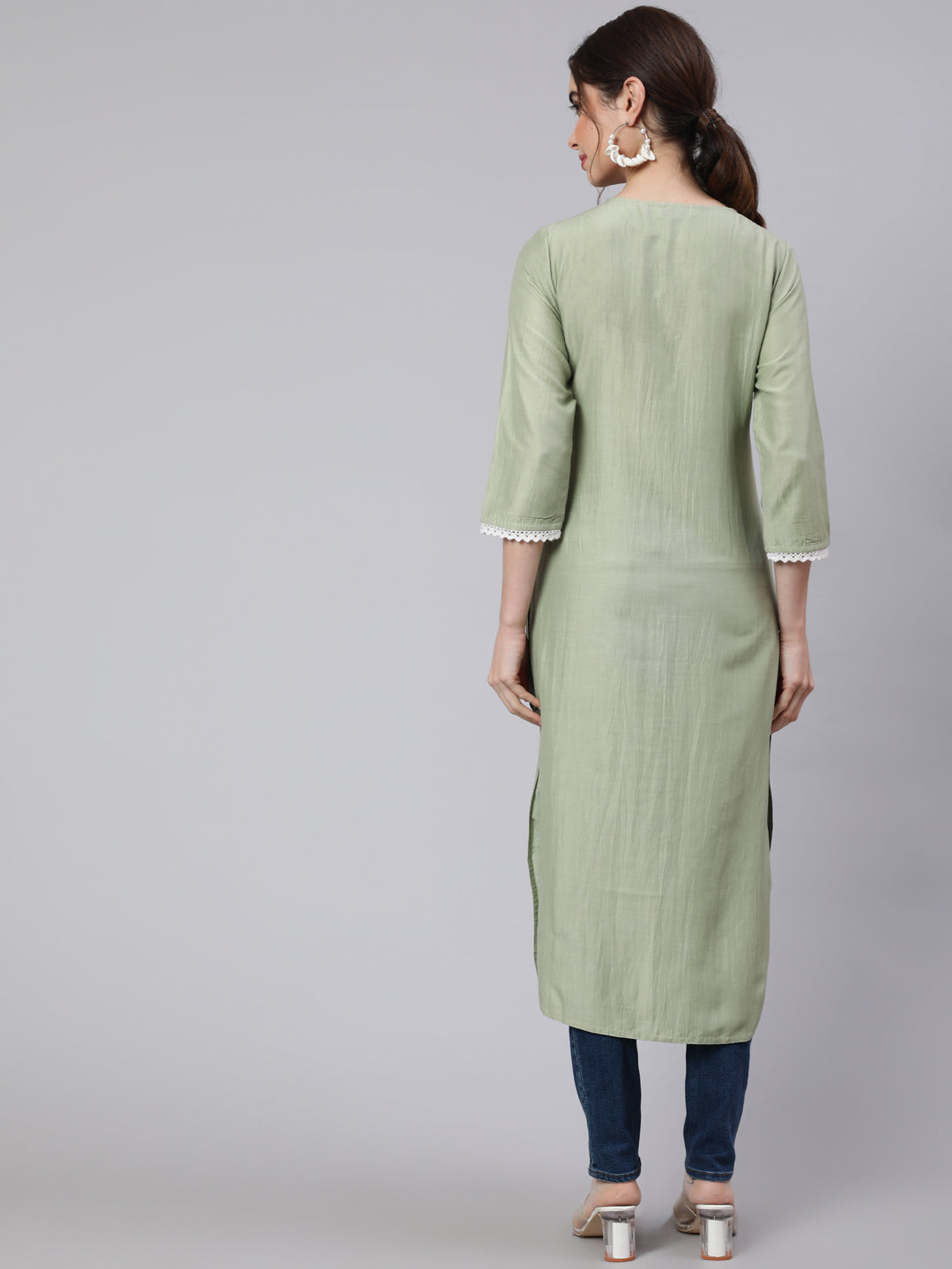 Sage Green Chikankari Straight Kurta