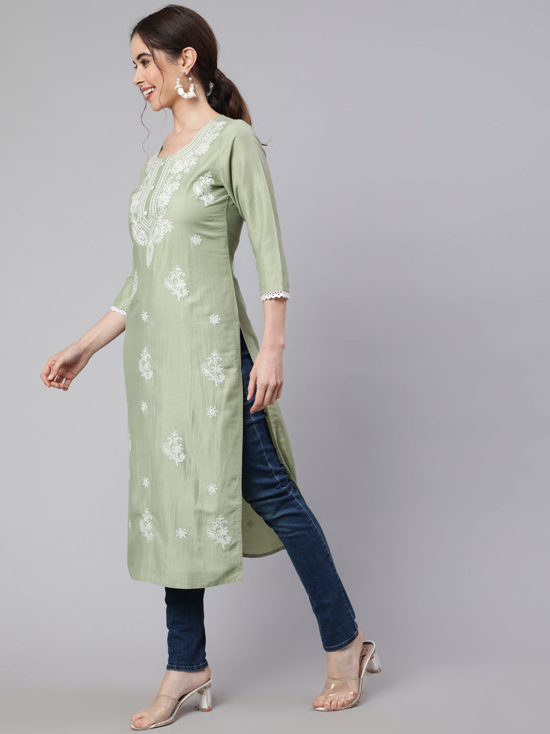 Sage Green Chikankari Straight Kurta
