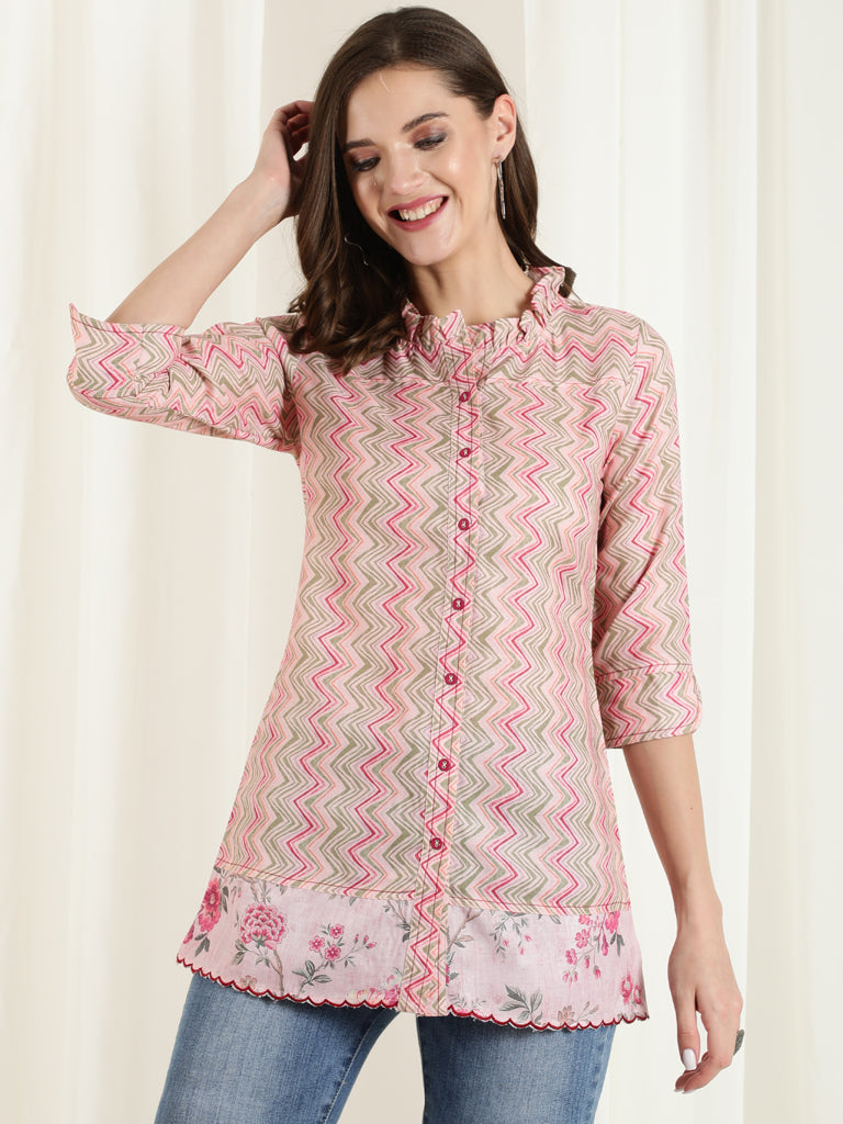 Multicolor Zigzag Embroidered Short Kurta