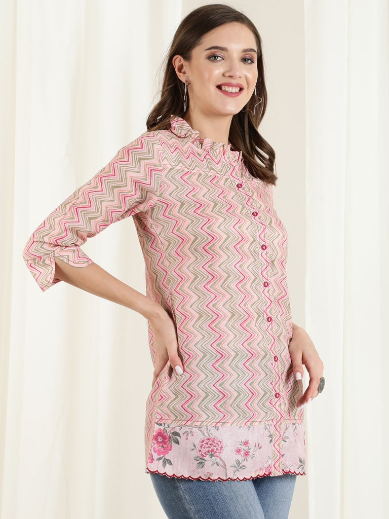 Multicolor Zigzag Embroidered Short Kurta