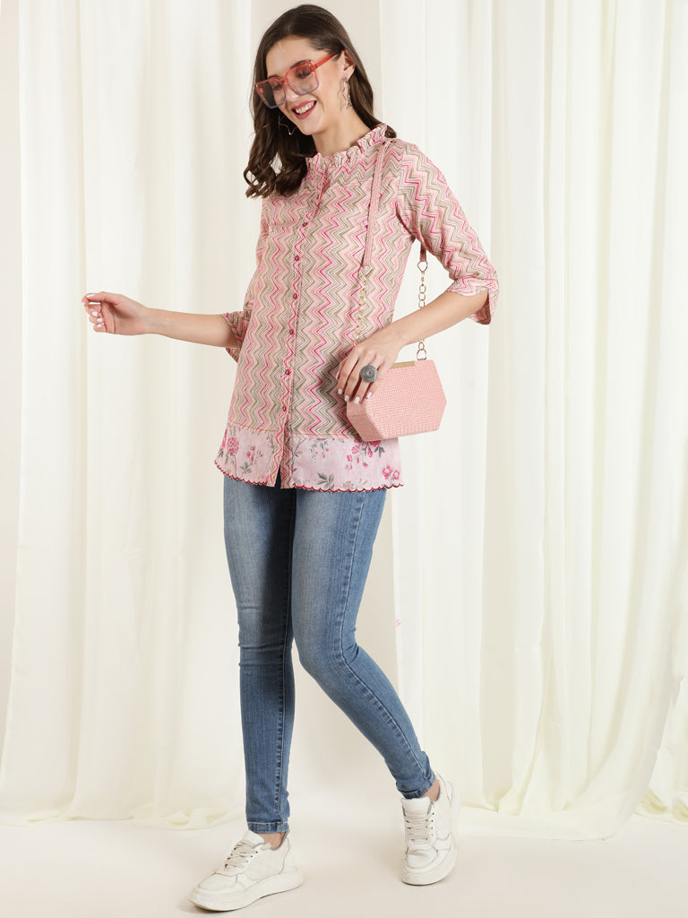 Multicolor Zigzag Embroidered Short Kurta