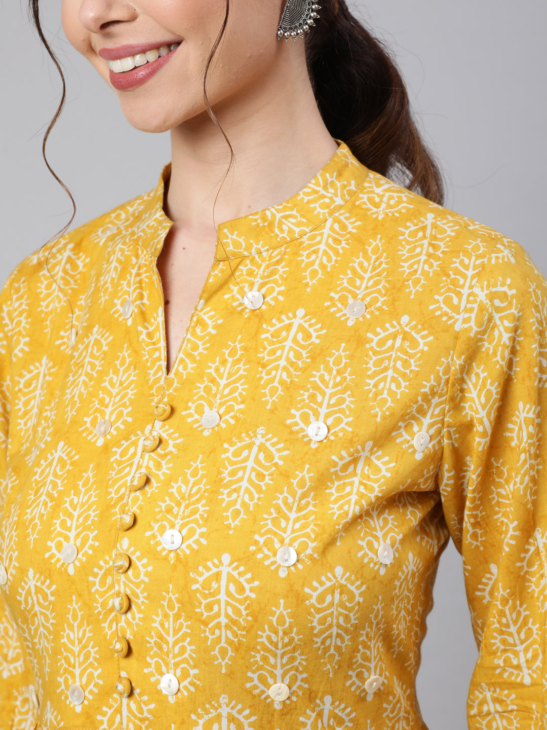 Yellow Ethnic Printed Flared Dress