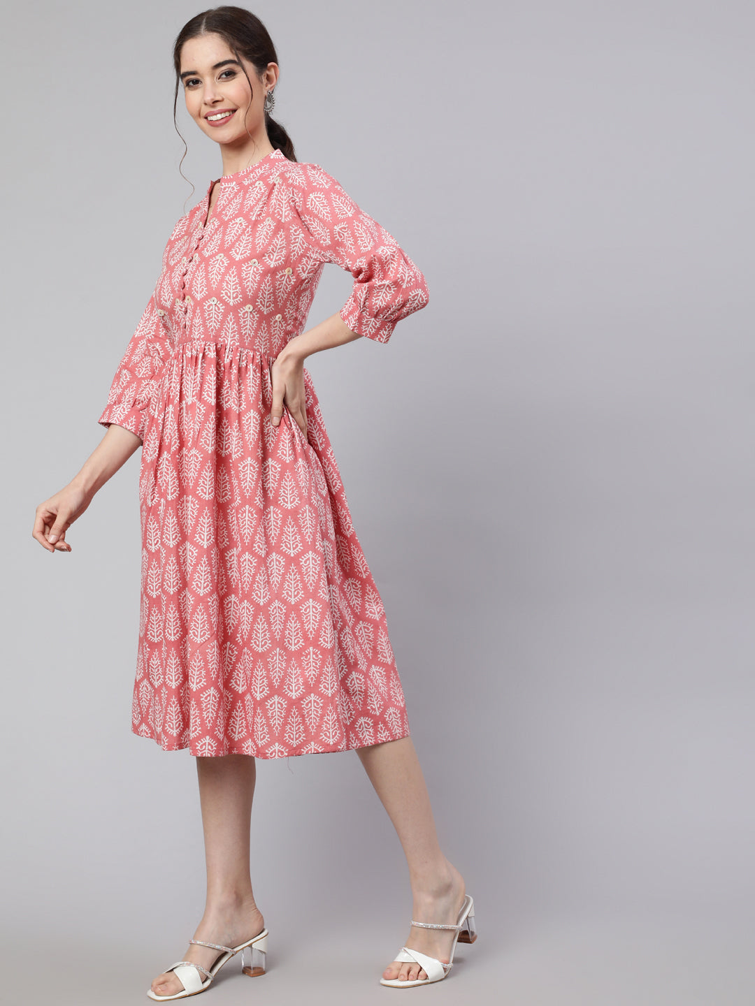 Pink Ethnic Printed Flared Dress