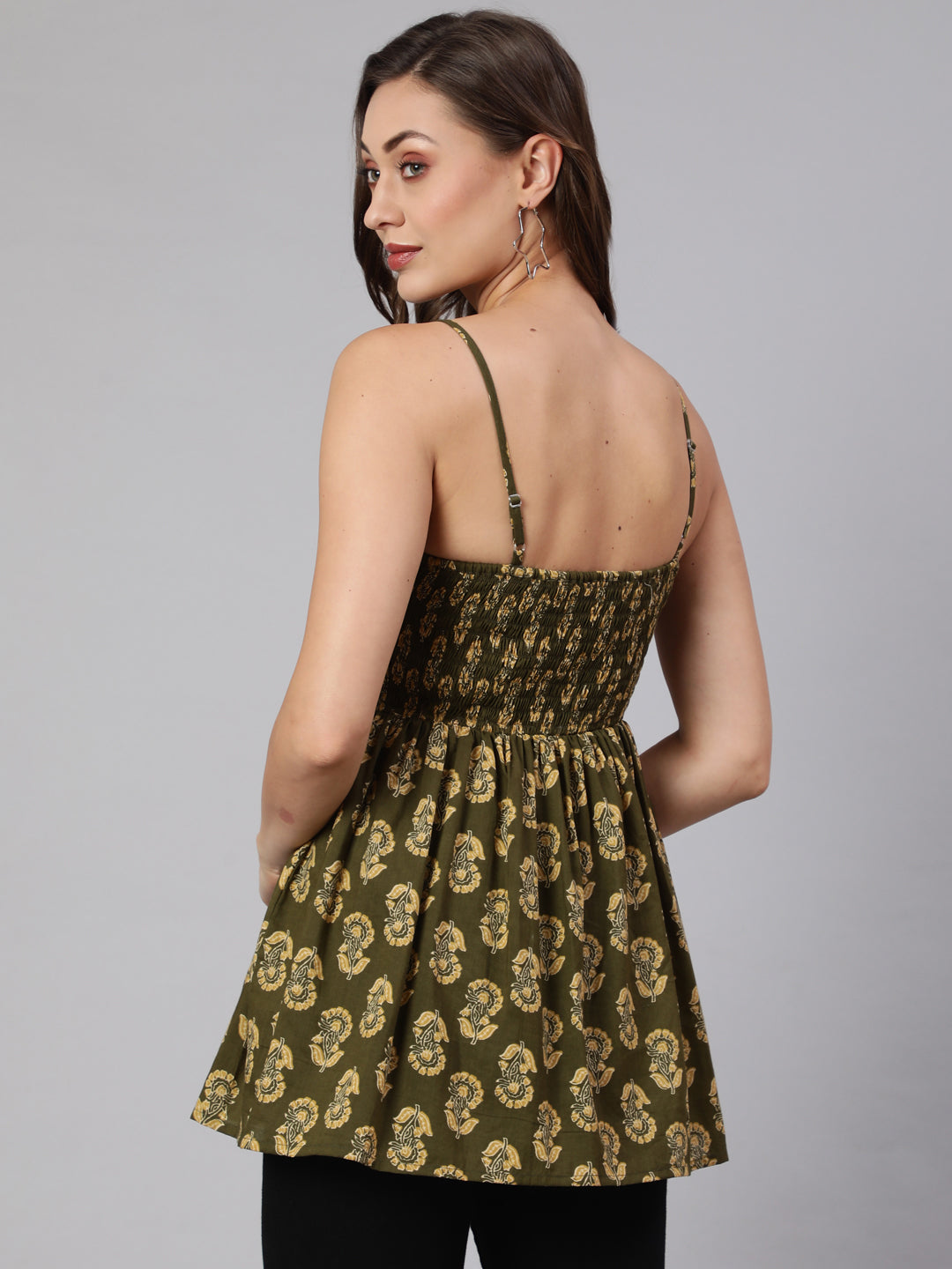 Strappy Ethnic Printed Smocked Top