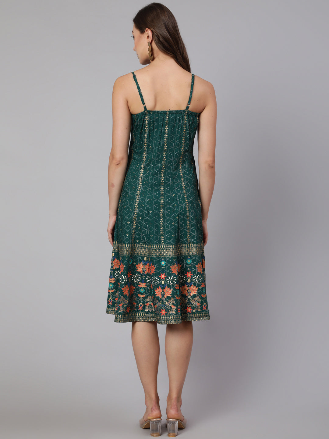 Green Printed Strappy Dress