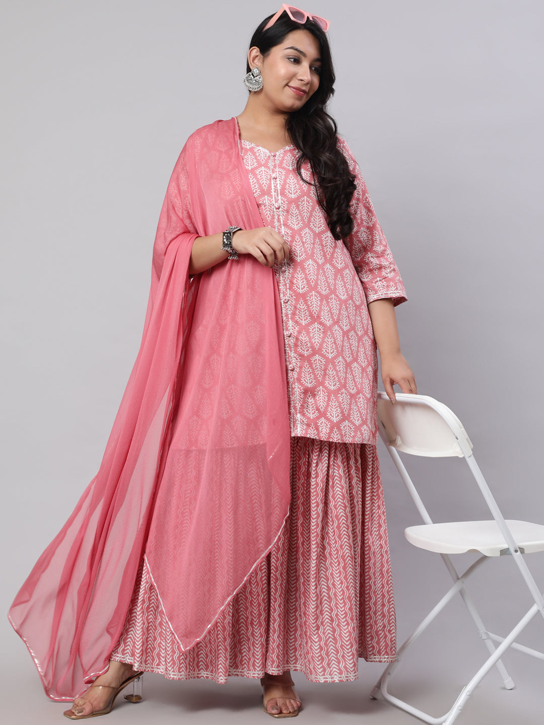 Plus Size Kurti With Sharara And Shiffon Dupatta