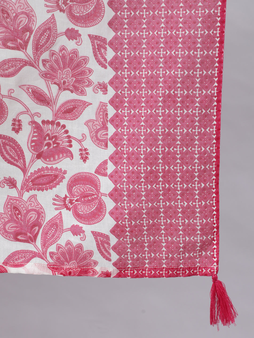 Plus Size Fuchsia Ethnic Floral Printed Embroidered Kurta With Printed Pants And Printed Dupatta