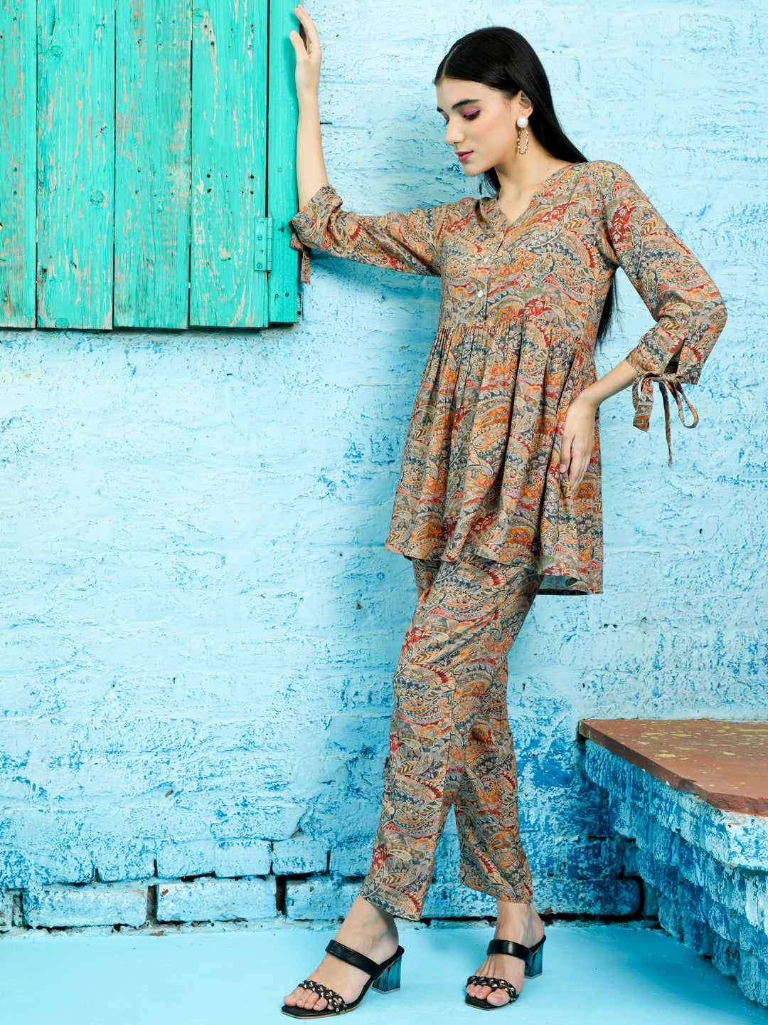 Brown Short Kurta With Pants Co-Ord Sets