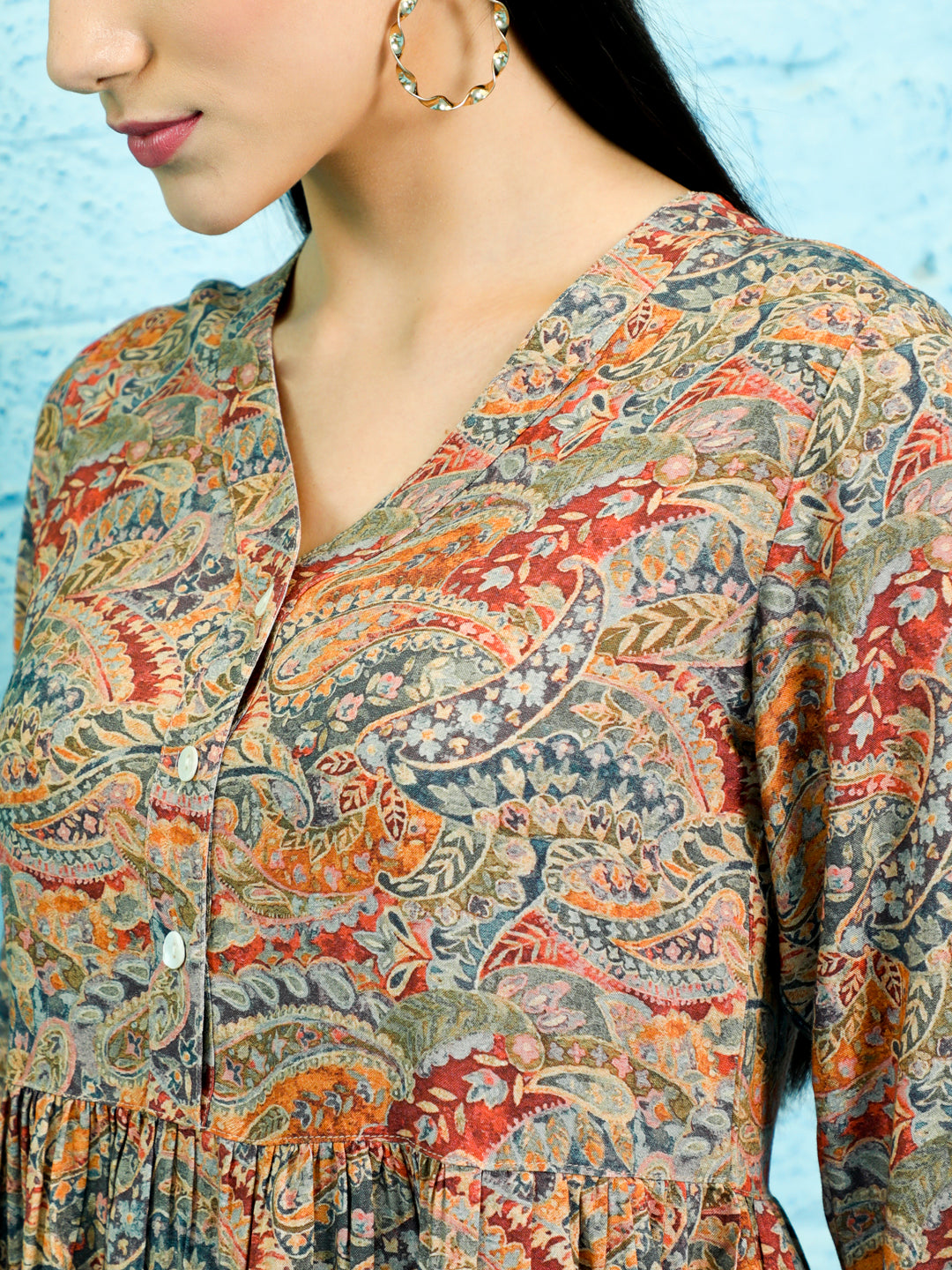 Brown Paisley Printed Peplum Short Kurta With Pants Co-ord Set