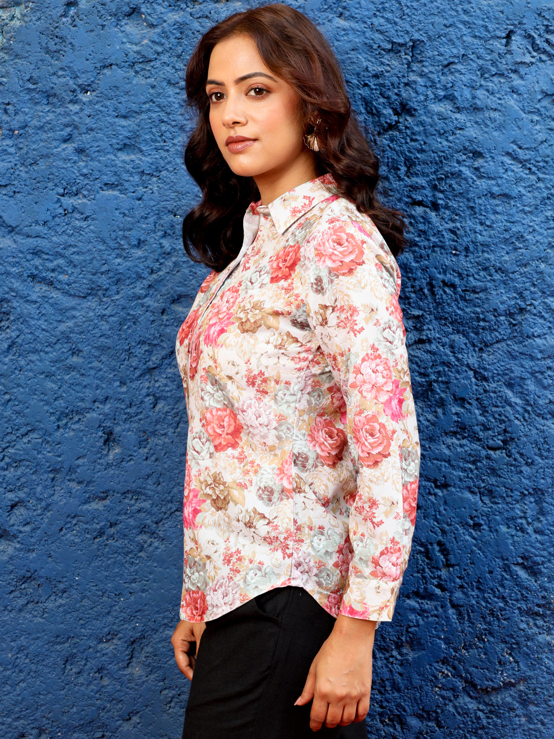 Peach Full Sleeved Floral Shirt