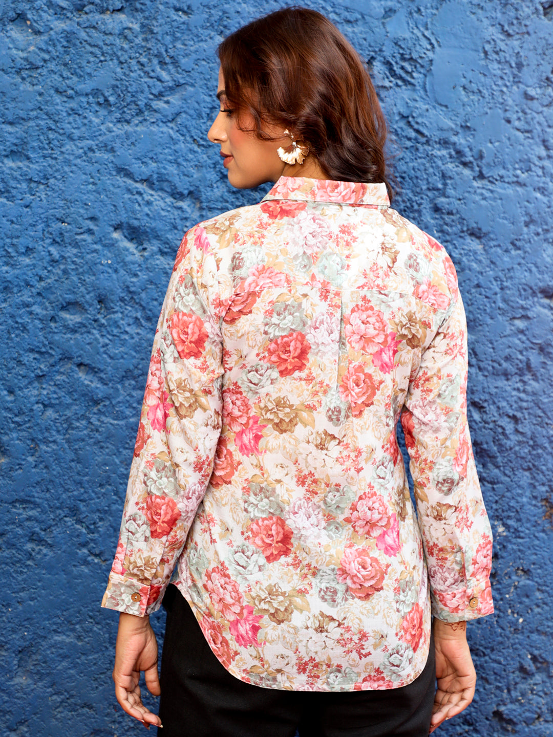 Peach Full Sleeved Floral Shirt