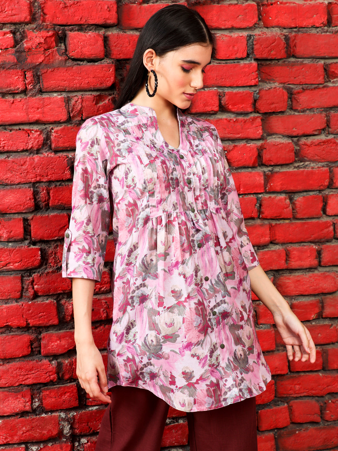 Abstract Print Pink Short Kurta