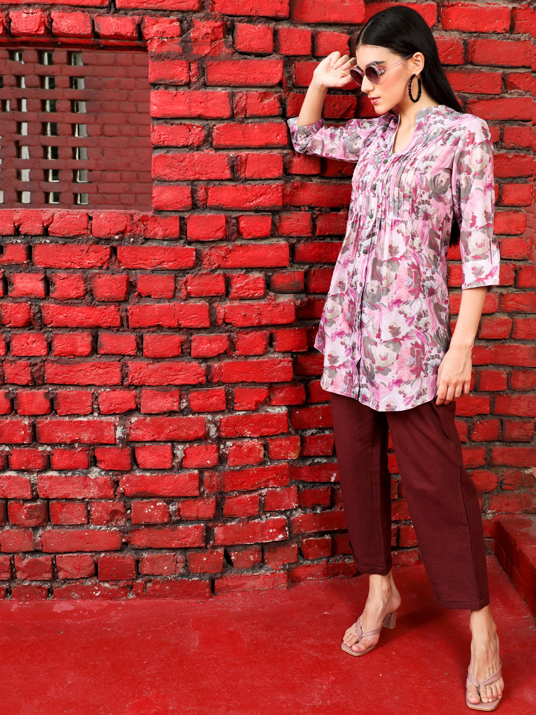 Abstract Print Pink Short Kurta