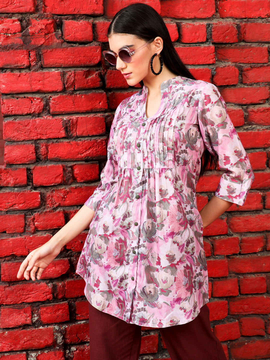 Abstract Print Pink Short Kurta