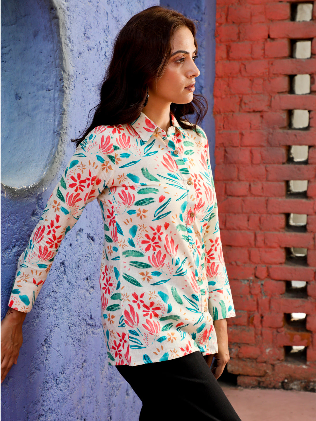 Beige Abstract Print Full-Sleeved Shirt