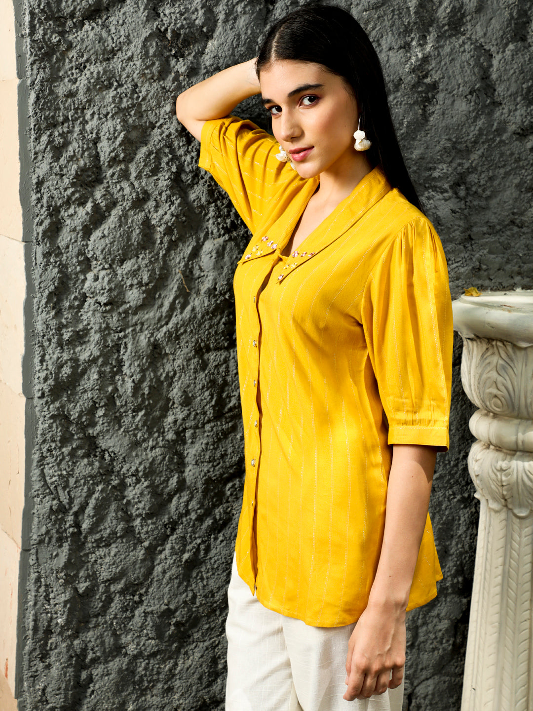 Mustard Sequins Embellished Shirt