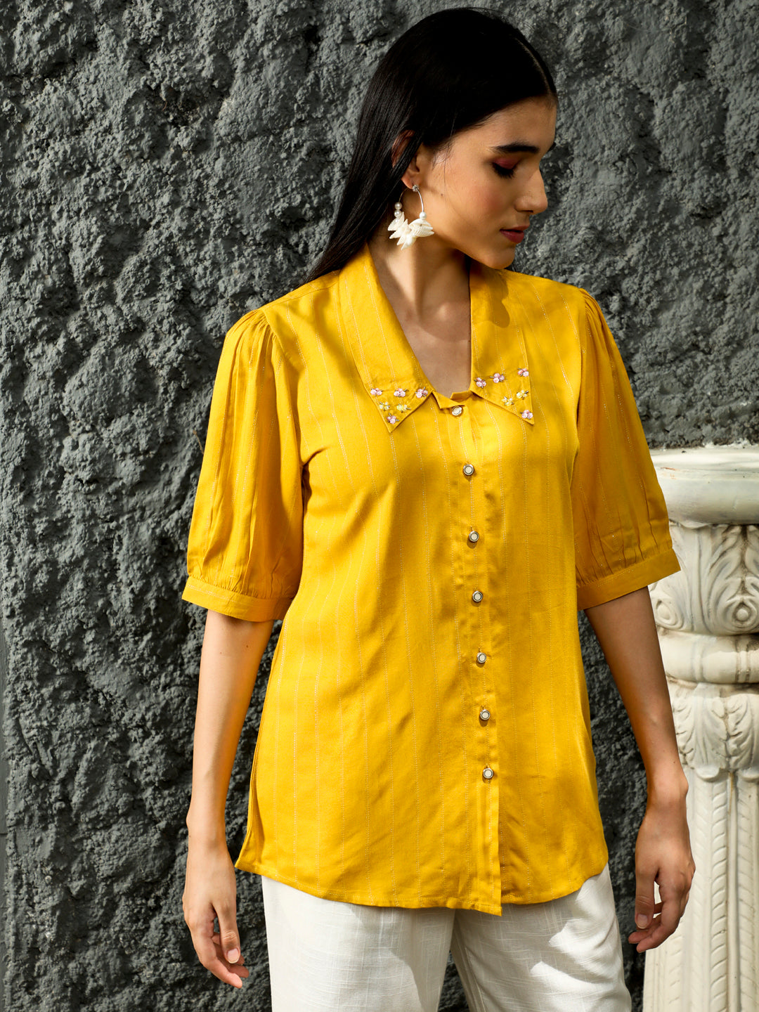 Mustard Sequins Embellished Shirt