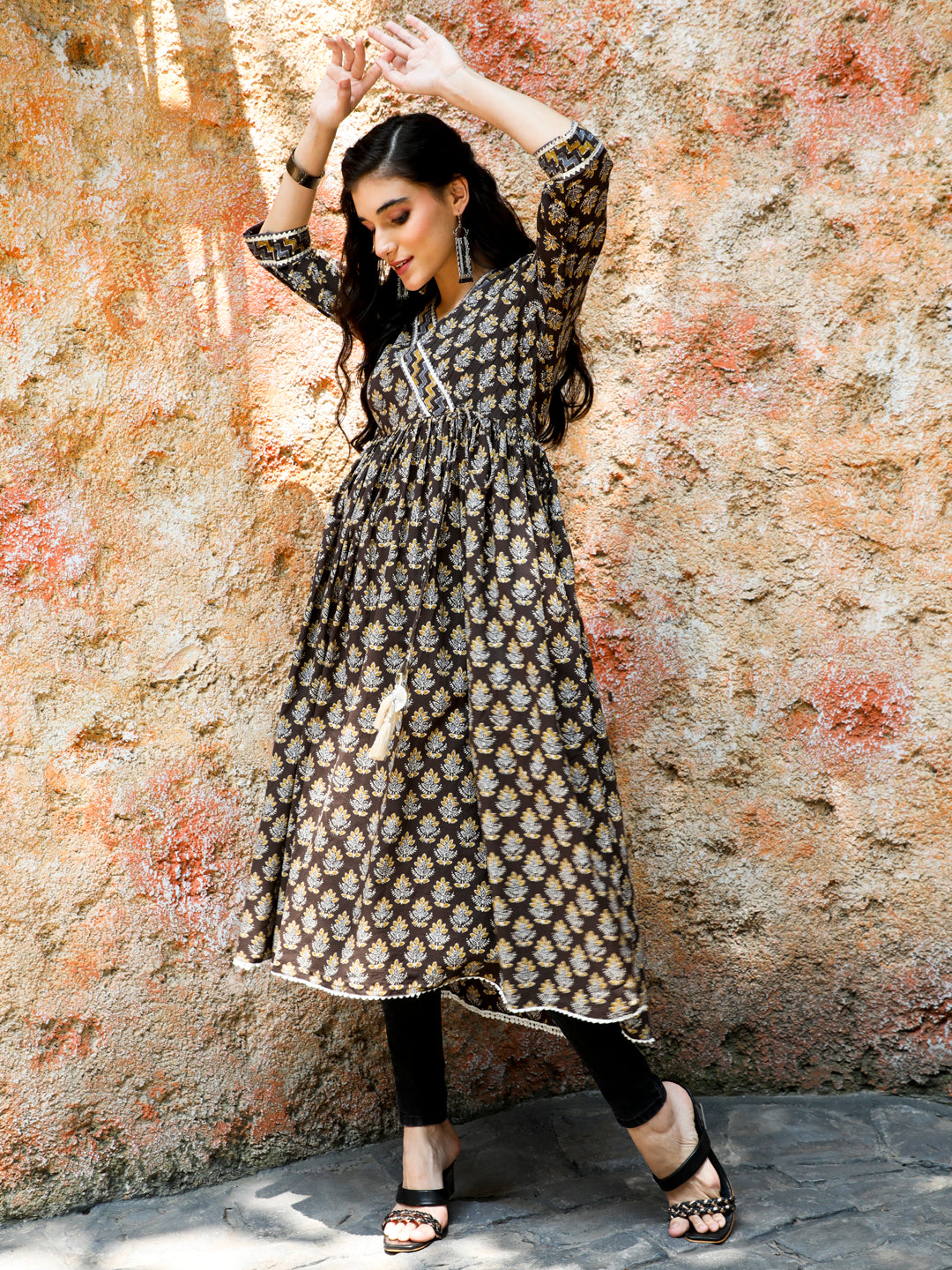 Ethnic Printed Charcoal Grey Anarkali Kurta