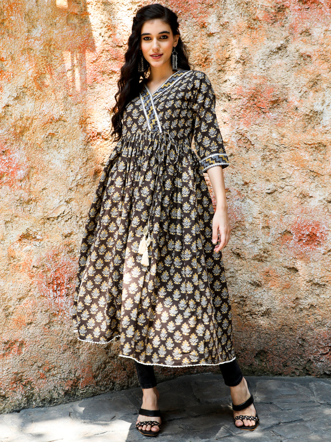 Ethnic Printed Charcoal Grey Anarkali Kurta