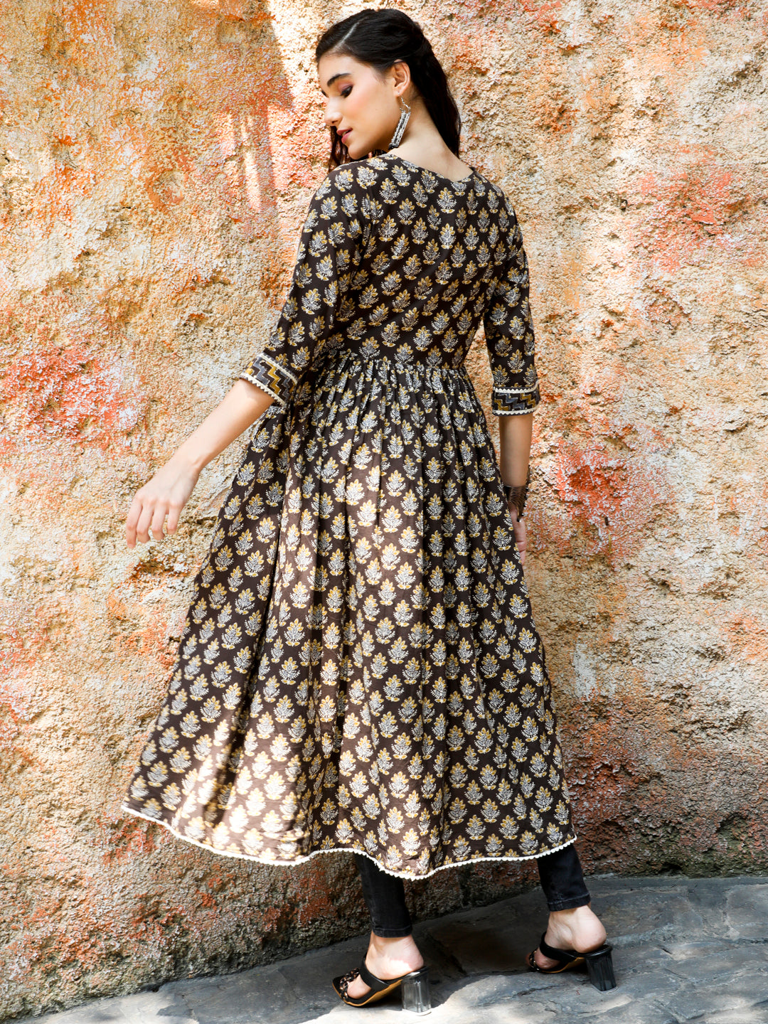 Ethnic Printed Charcoal Grey Anarkali Kurta